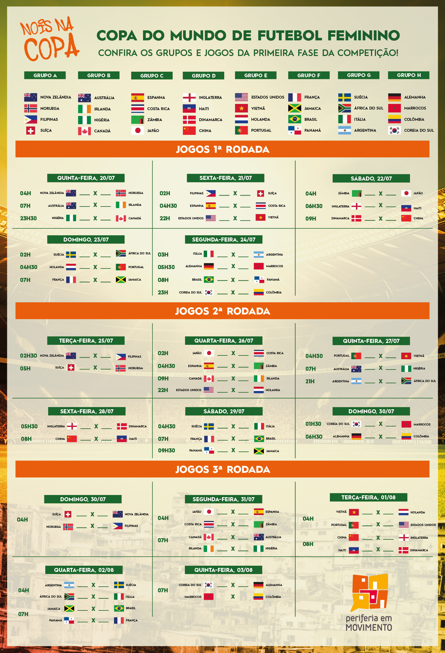 Jogos da Copa do Mundo Feminina hoje, sábado, 29; onde assistir e horários