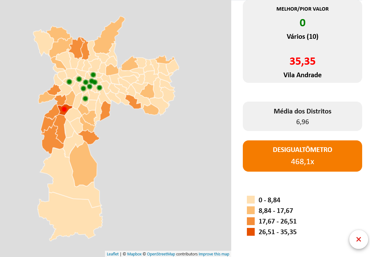 População residente em favelas nos distritos de São Paulo (reprodução MDSP)